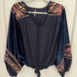 Free People Hearts Aflame Blue Velvet Sequin Top